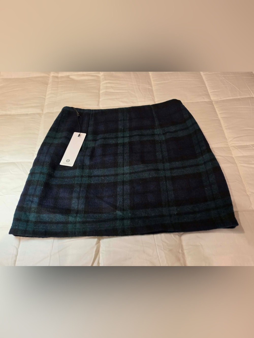 Classic Green & Navy Plaid Mini Skirt 20% wool 80% polyester size M NWT - Picture 2 of 10